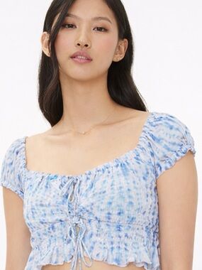 Aeropostale Light Blue Tie-Dye Lace-Up Crop Top